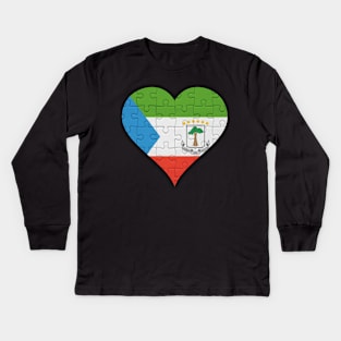 Equatorial Guinean Jigsaw Puzzle Heart Design - Gift for Equatorial Guinean With Equatorial Guinea Roots Kids Long Sleeve T-Shirt